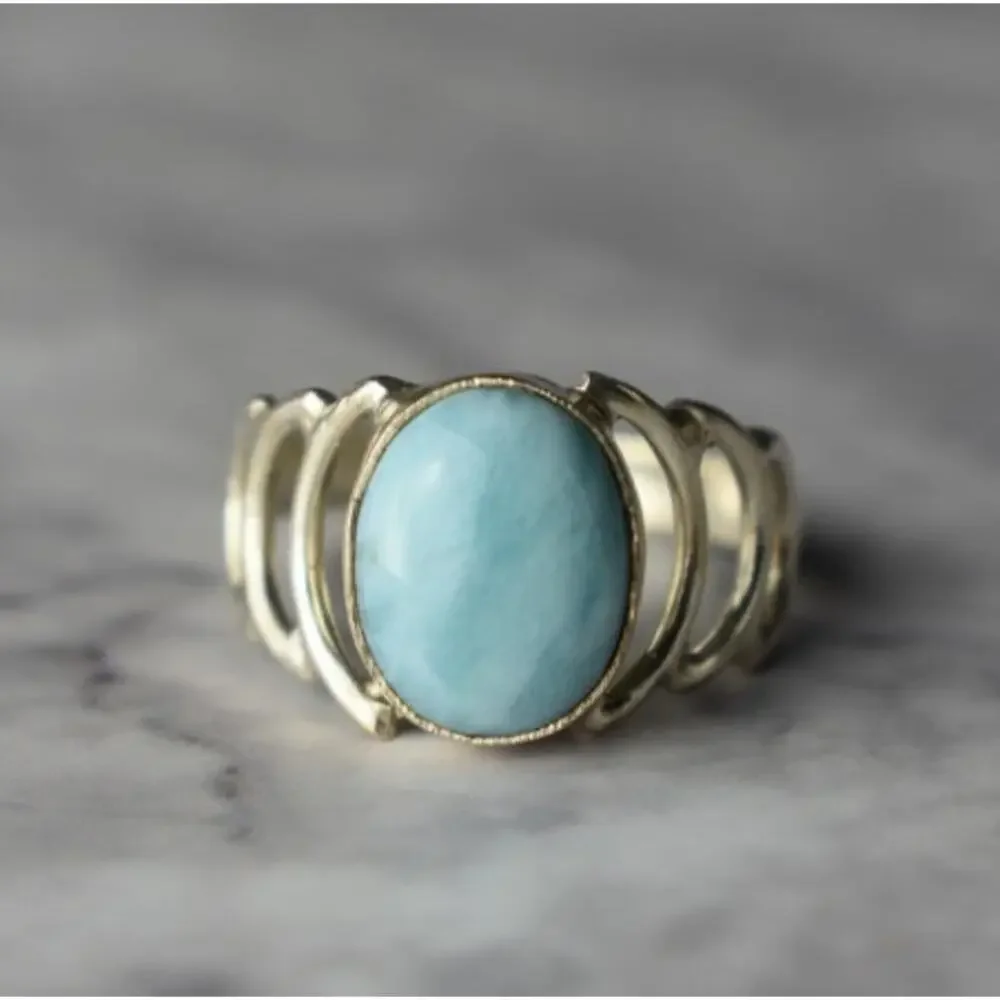 925 Sterling Silver Larimar Ring Size 7